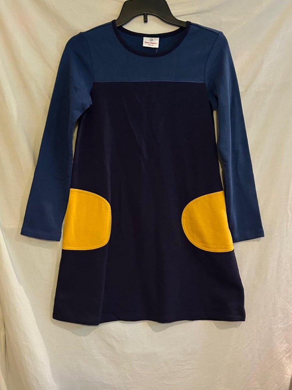 Hanna Andersson Girls 12 150cm Blue Colorblock Long Sleeve A Line Dress NWT